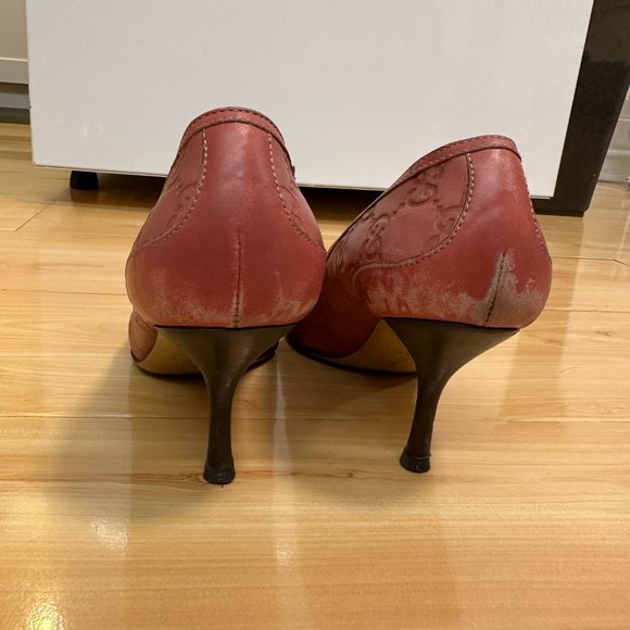 GUCCI Pump Leather HORSEBIT BAMBOO Gold HW Round Toe Sz 6.5 Pink Rose - Picture 9 of 10